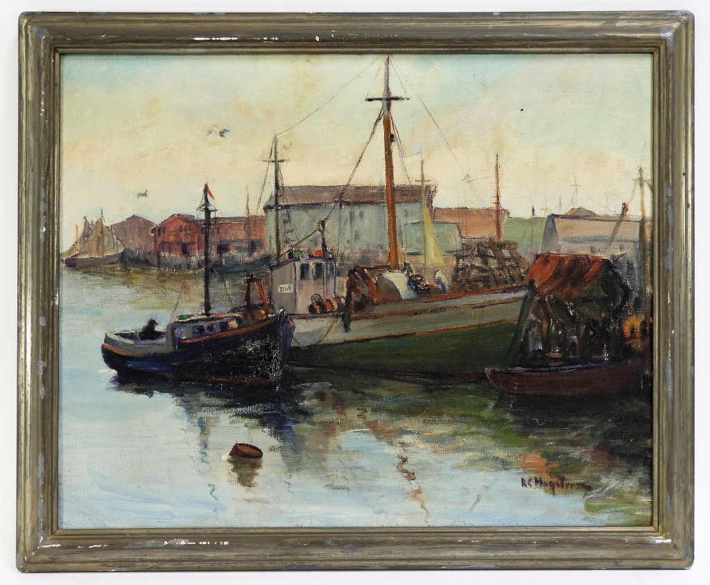 Appraisal: RUTH C HAGSTROM IMPRESSIONIST HARBOR PAINTING Massachusetts - Depicting three