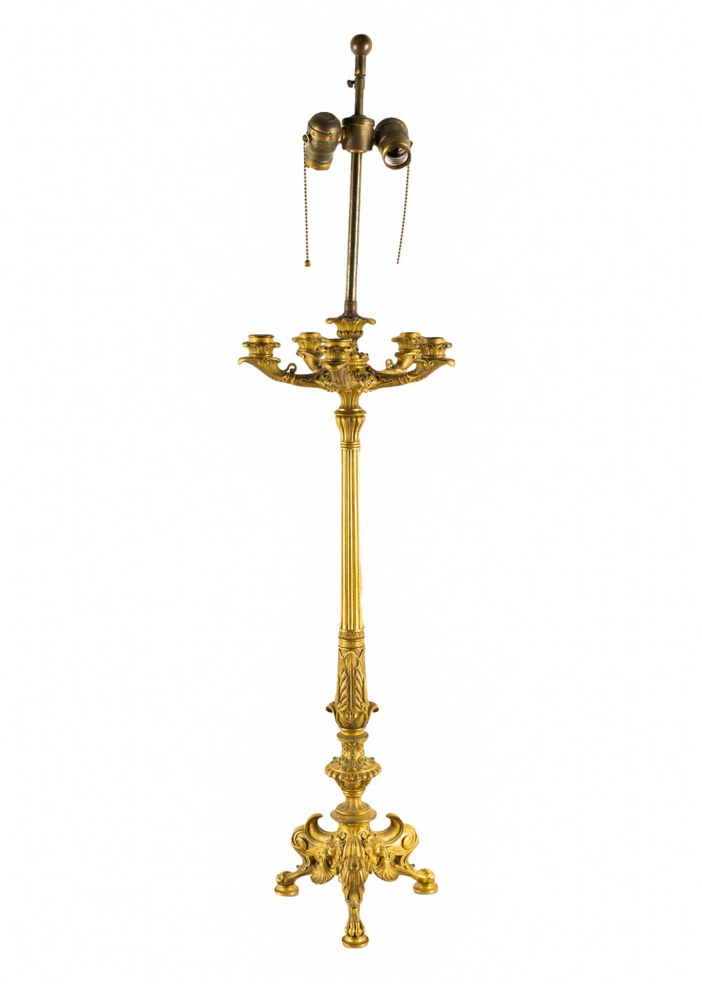 Appraisal: FRENCH GILT BRONZE CANDELABRUMconverted into a table lamp with five