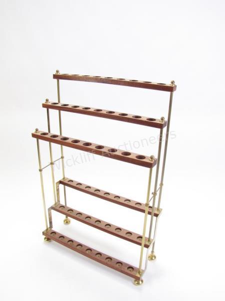 Appraisal: Brass and Wood Cane Stand three tier stand holds canes