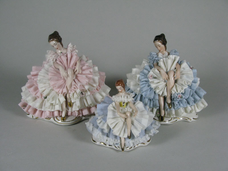 Appraisal: Group of Three Dresden Lace Figurines all of a ballerina