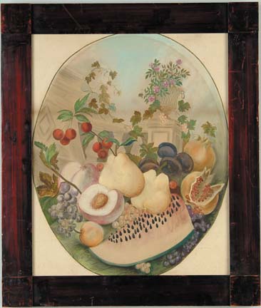 Appraisal: UNSIGNED th Century BOUNTIFUL HARVEST Oval watercolor scene shows different