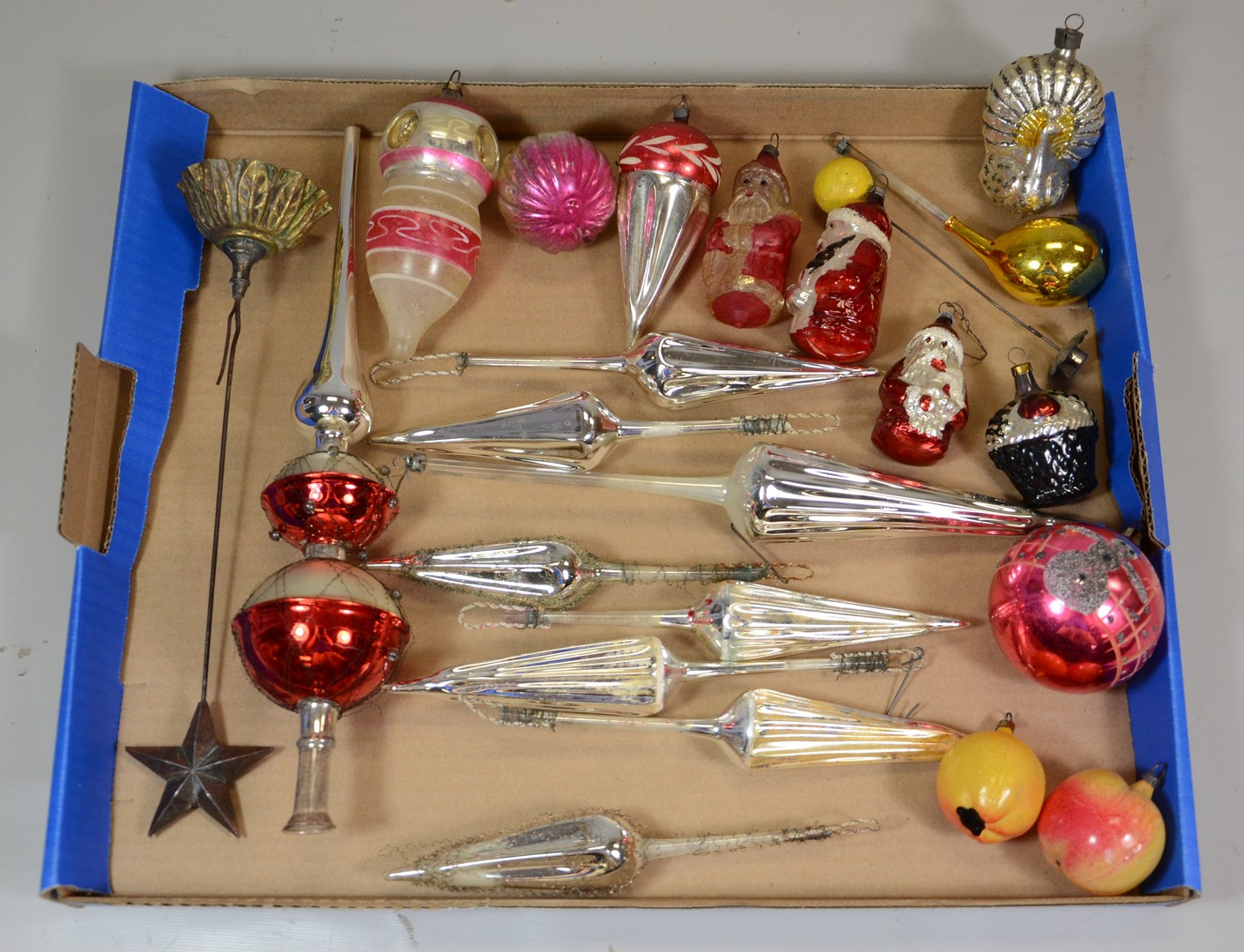 Appraisal: vintage blown glass Christmas ornaments one large candleholder with star