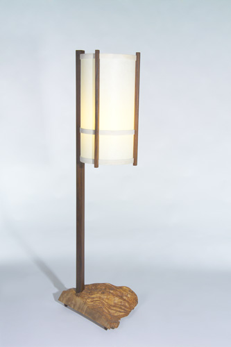 Appraisal: GEORGE NAKASHIMA Floor lamp with cylindrical parchment shade and single