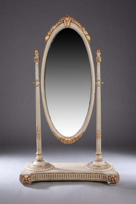 Appraisal: LOUIS XVI-STYLE PAINTED AND PARCEL-GILT CHEVAL MIRROR Early th century