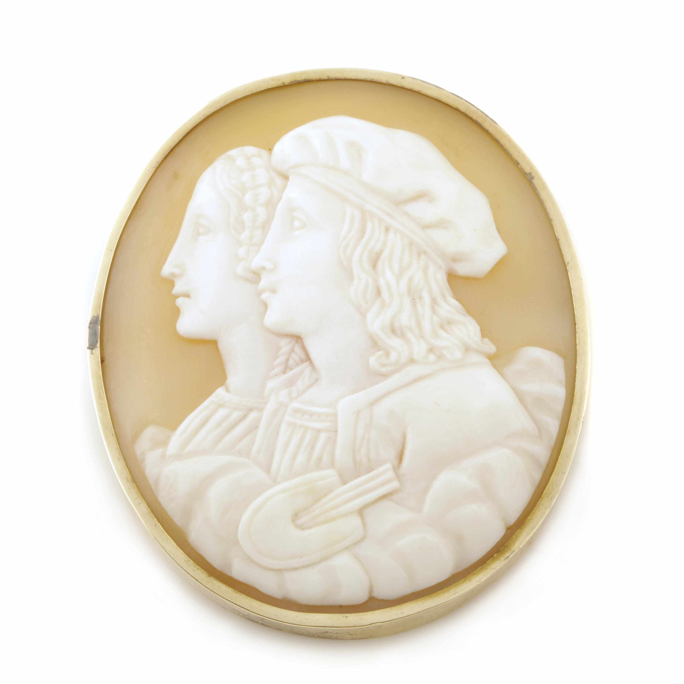 Appraisal: A cameo k gold and silver brooch frame gold with