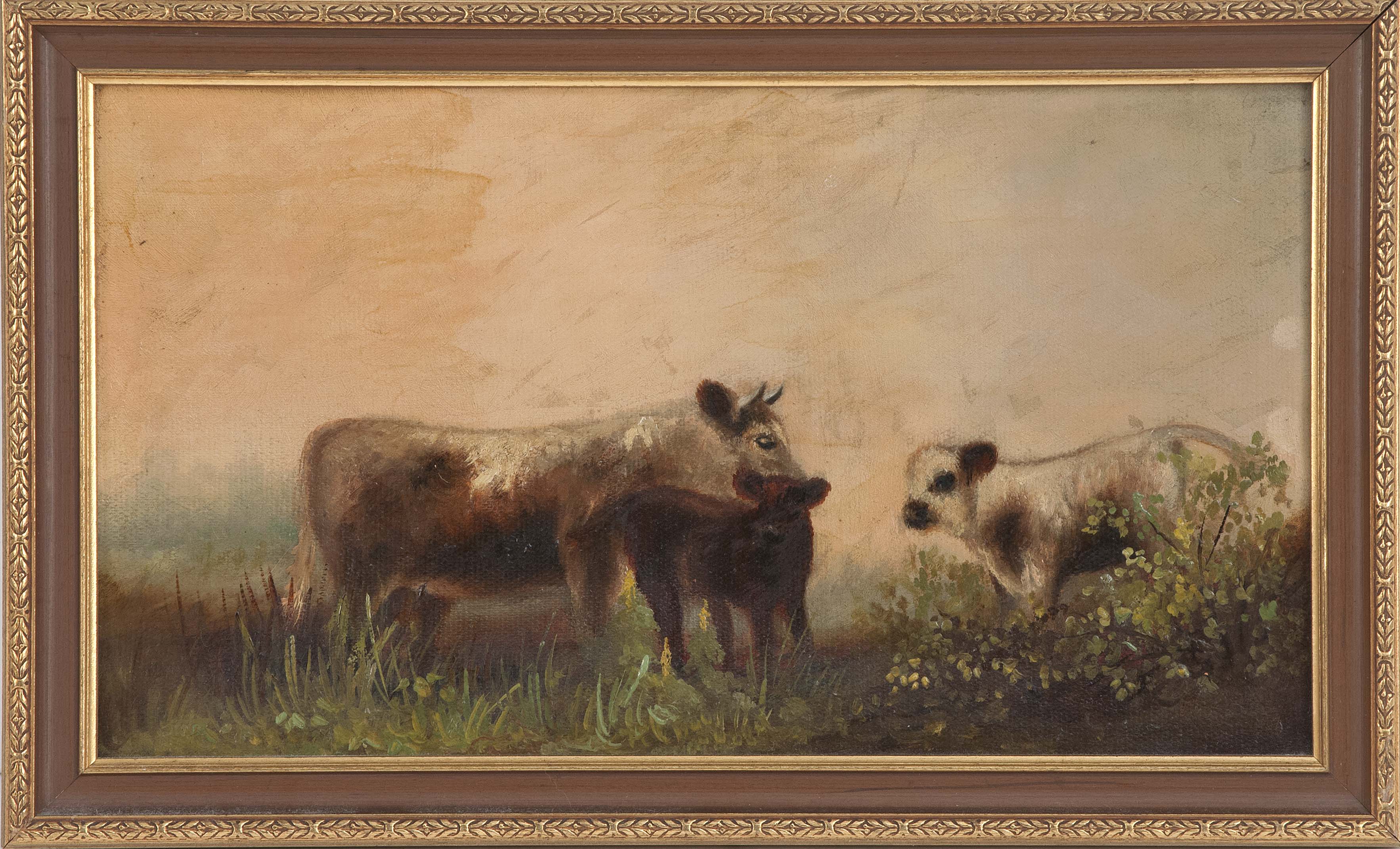 Appraisal: AMERICAN SCHOOLLate th CenturyCows in a pasture Unsigned Oil on