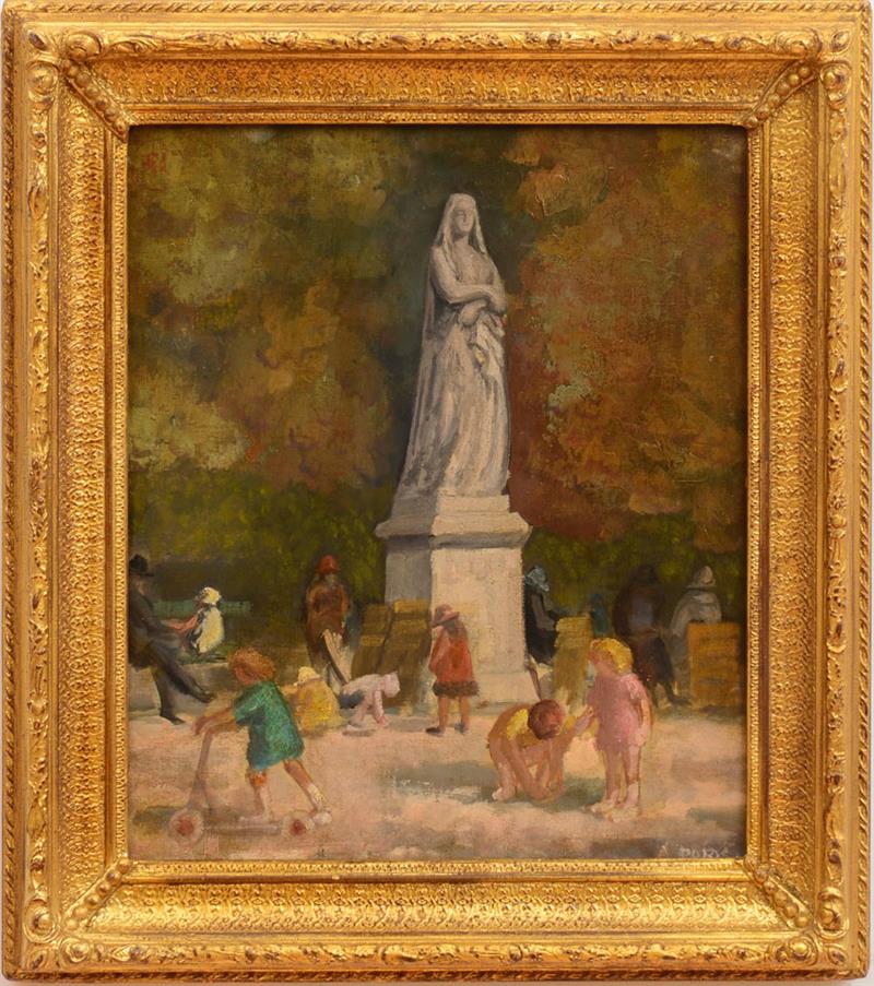 Appraisal: TH CENTURY SCHOOL CHILDREN PLAYING LUXEMBOURG GARDENS Oil on canvas