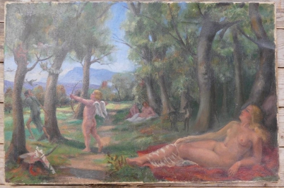 Appraisal: th Century unframed oil on canvass Serge-Henri Moreau L'Amour Chassant