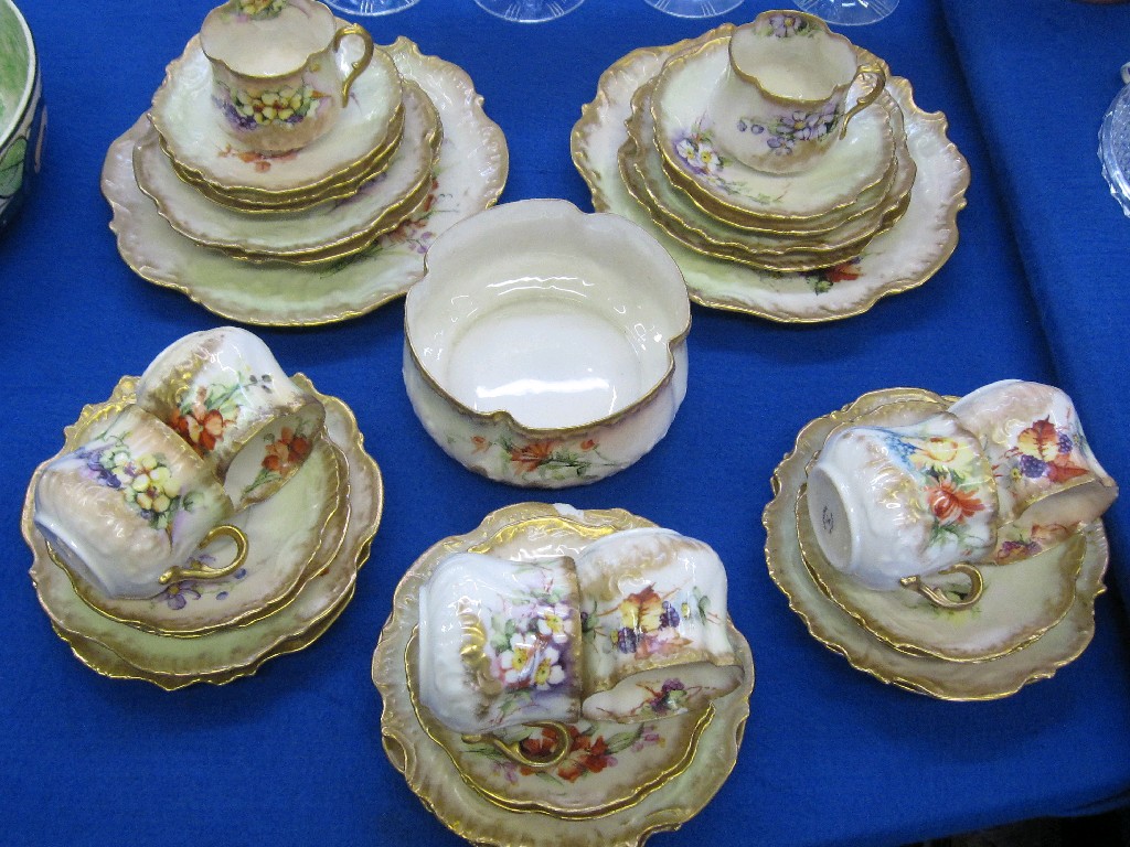 Appraisal: Nautilus porcelain teaset each piece handpainted with flowers some slight