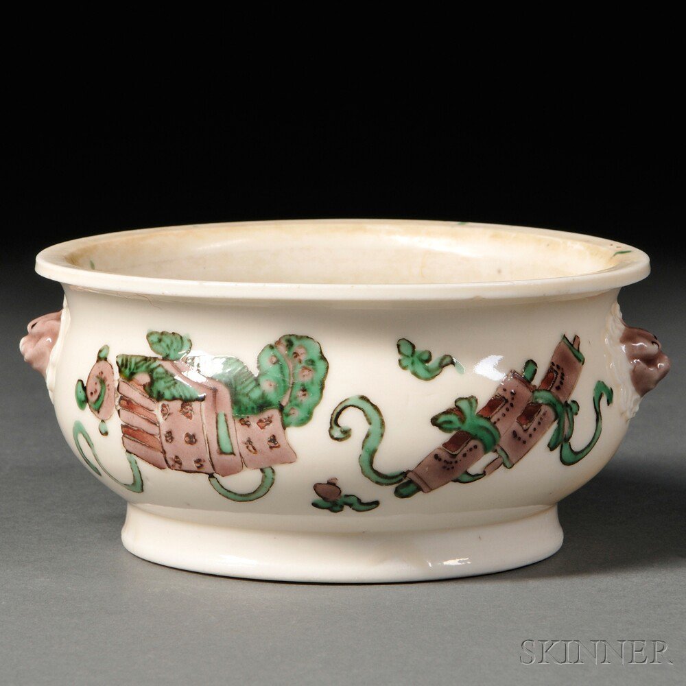 Appraisal: Blanc-de-Chine Censer with Enamel Decoration China Qing Dynasty decorated with