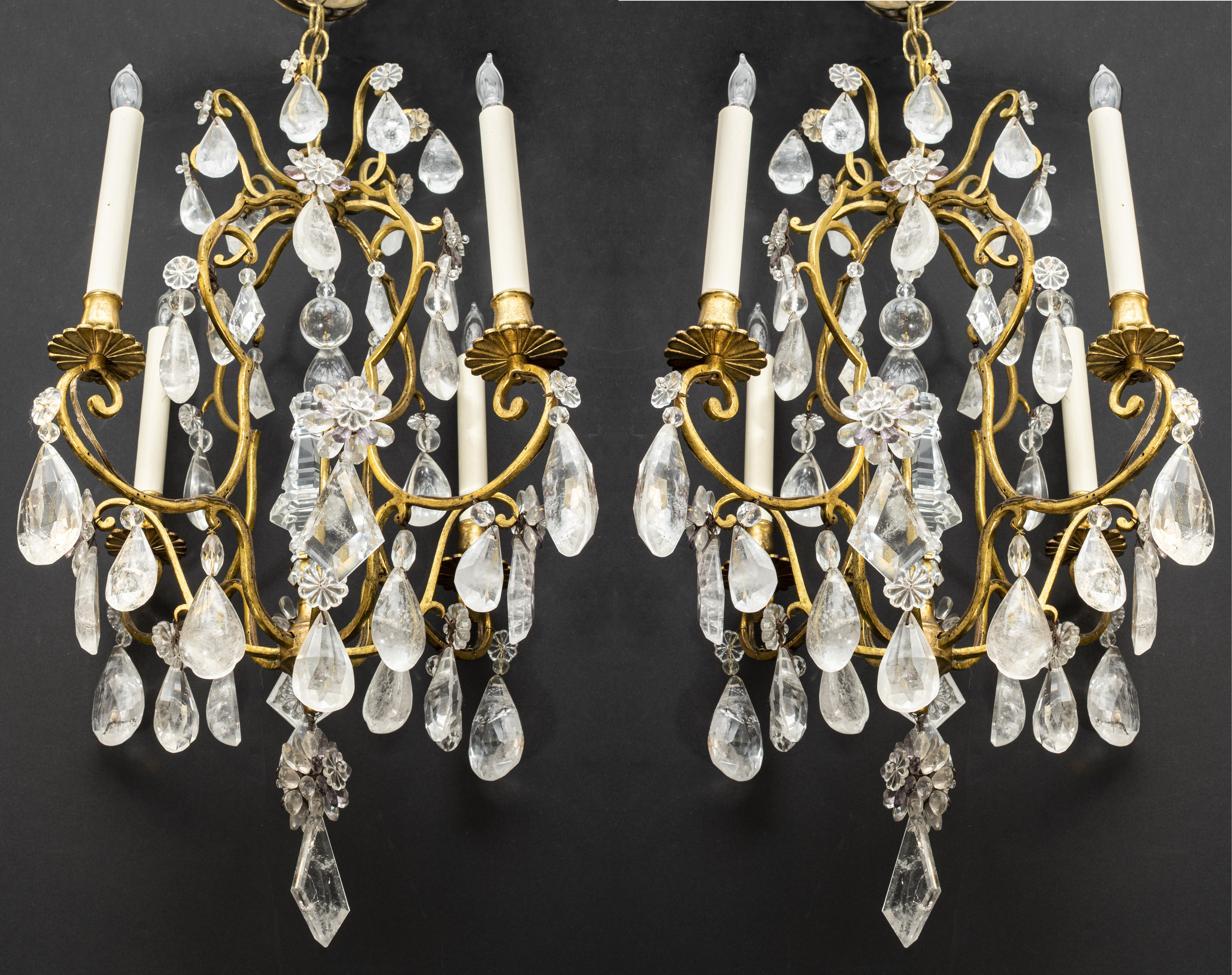 Appraisal: FRENCH LOUIS XVI MANNER ROCK CRYSTAL CHANDELIERS French Louis XVI