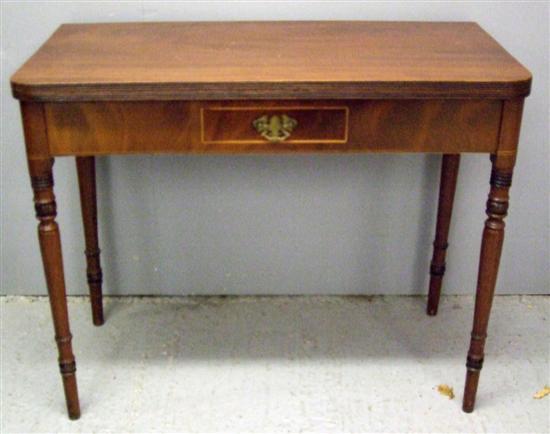 Appraisal: th century mahogany and boxwood strung folding tea table with