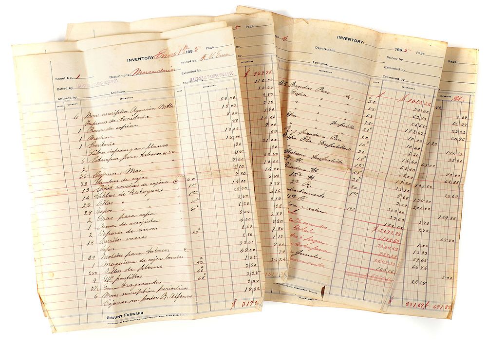 Appraisal: TAMPA CIGAR History Havana Inventory Document -dated inventory pages from