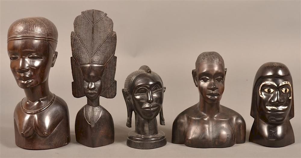 Appraisal: Vintage African Ebony Figural Wood Carvings Five Vintage African Ebony