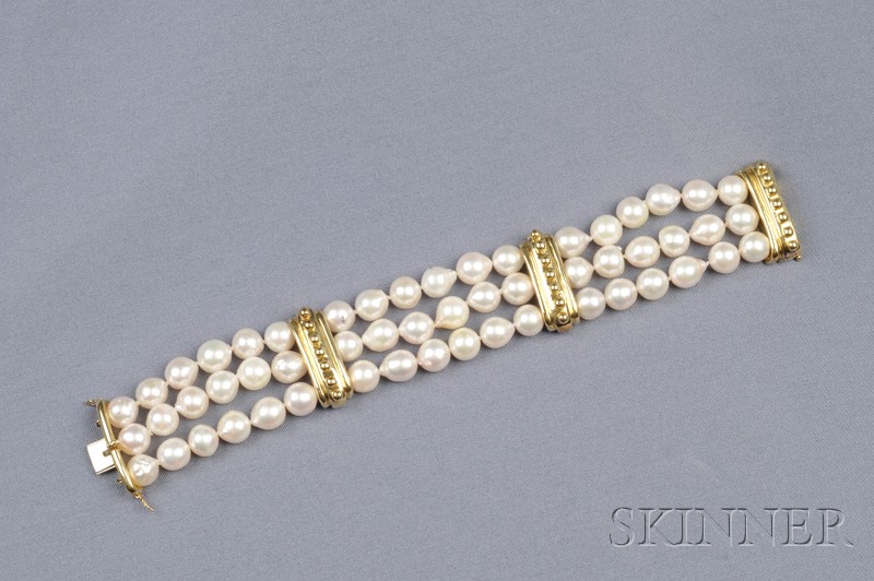 Appraisal: Multi-strand Semi-Baroque Cultured Pearl Bracelet M Stowe composed of fifty-four