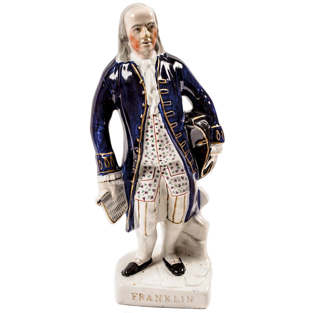 Appraisal: c - BENJAMIN FRANKLIN Colorful Staffordshire Polychrome Ceramic Figure Glass