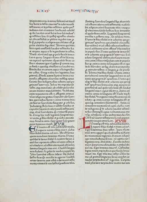 Appraisal: Bible Latin single leaf from Leviticus chs - double column