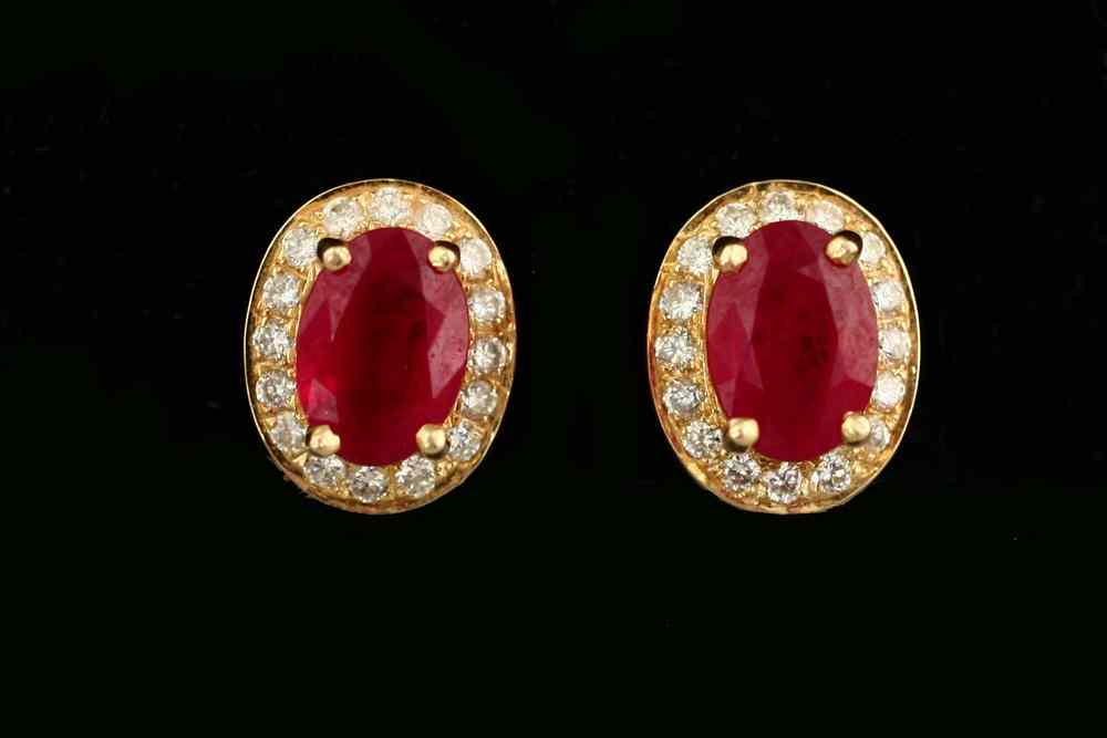 Appraisal: EARRINGS - Pair of K yellow gold Burma ruby and