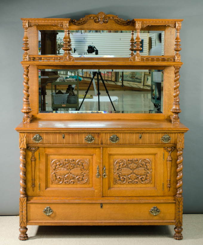 Appraisal: LATE VICTORIAN CARVED OAK SIDEBOARD American c having a mirror