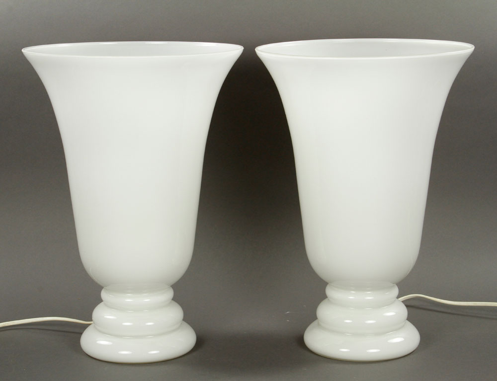 Appraisal: - Pair of White Glass Vase Lights Pair of white