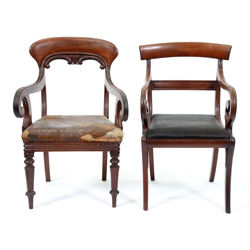 Appraisal: Two Victorian mahogany elbow chairs on sabre or turned legs