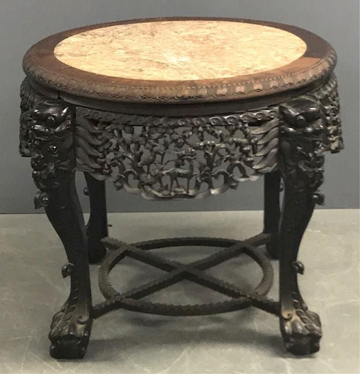 Appraisal: Massive Chinese Ebonized Carved Plant Stand Massive Chinese ebonized carved