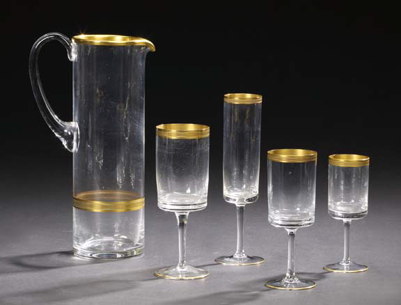 Appraisal: Forty-Eight-Piece Partial Set of Bohemian Blown Gold-Banded Glass Stemware for