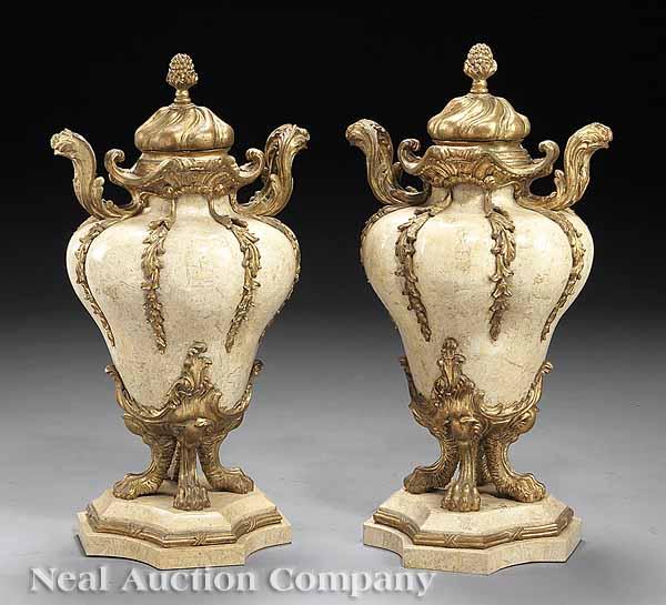 Appraisal: A Highly Decorative Pair of Scagliola Urns with extensive parcel