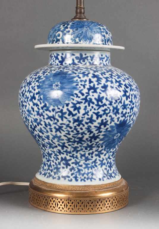 Appraisal: Chinese Export blue and white porcelain jar mounted as a