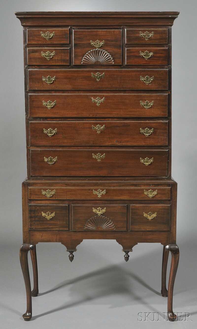 Appraisal: Queen Anne Fan-carved Cherry High Chest of Drawers probably Connecticut