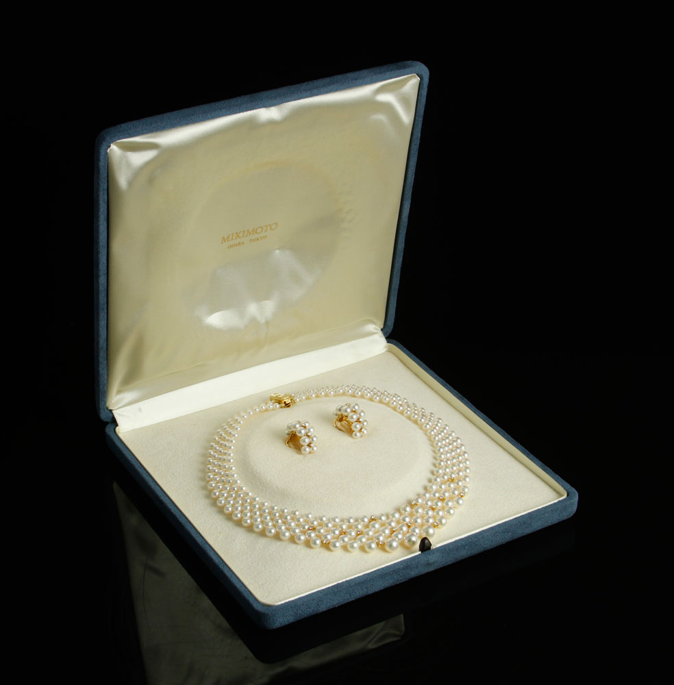 Appraisal: - Mikimoto K Akoya Pearl Necklace and Earrings Mikimoto k