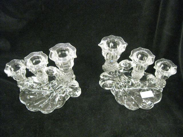 Appraisal: Fostoria or Cambridge Crystal Candelabra pair triple sconce excellent