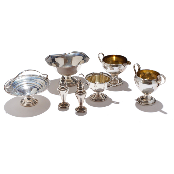 Appraisal: Seven American weighted sterling silver table articles Two sugars and