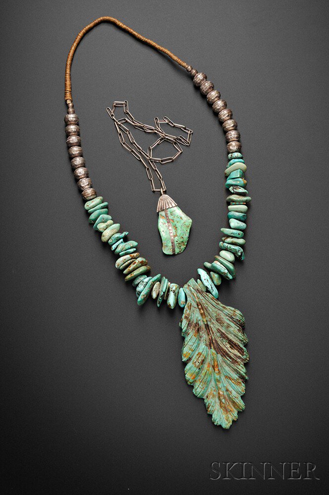 Appraisal: Two Southwest Turquoise and Silver Necklaces attributed to Dan Simplicio