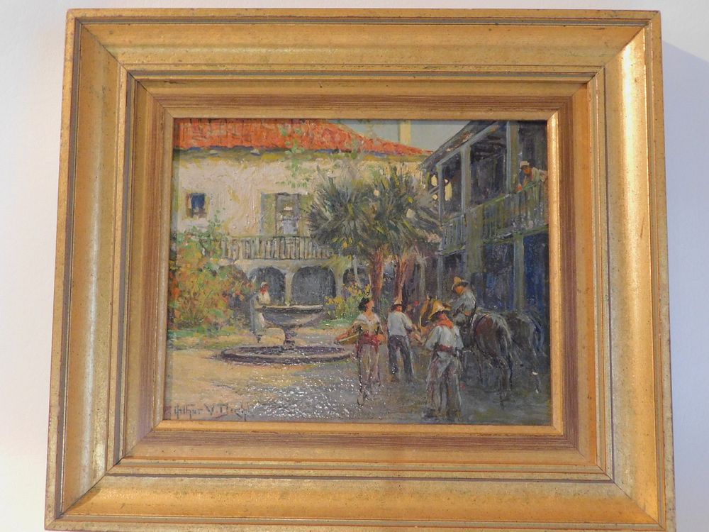 Appraisal: AV DIEHL MEXICAN COURTYARD PAINTING Oil painting on board of