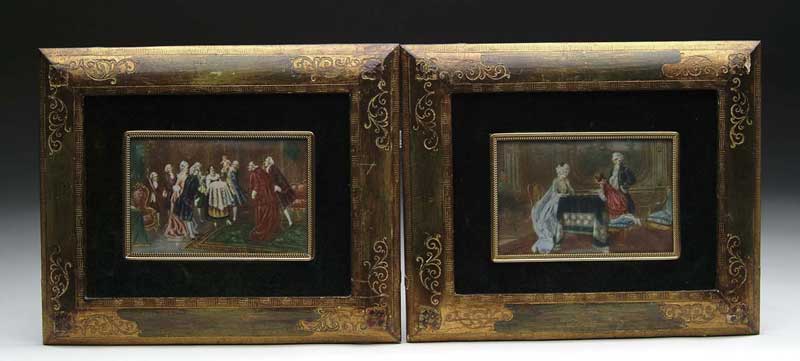 Appraisal: PAIR OF MINIATURE ON IVORY PAINTINGS Signed Rinney and Lada