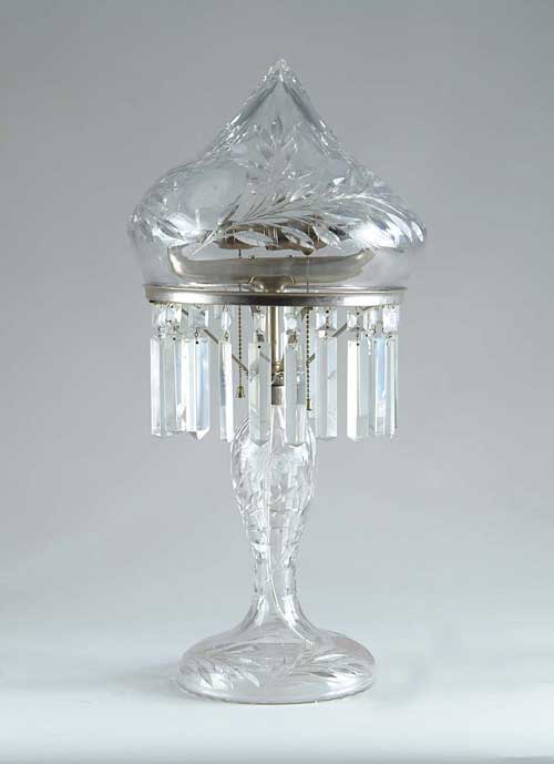 Appraisal: NICE CUT GLASS TABLE LAMP Hershey Kiss shaped shade has