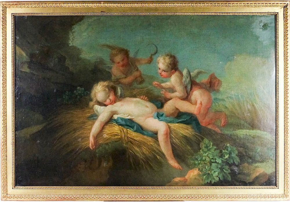 Appraisal: Antique Old Master Style Dying Angels Oil Painting Old Master