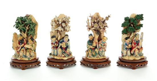 Appraisal: FOUR IVORY FIGURAL GROUPS China st half- th century Each