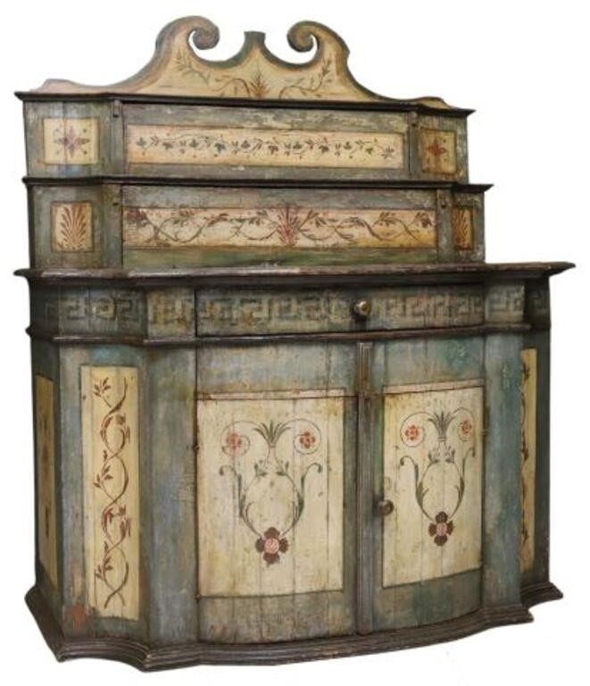 Appraisal: Italian paint decorated sideboard credenza th c swan's neck pediment