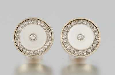 Appraisal: A Pair of Gold Diamond and Mother of Pearl Earrings