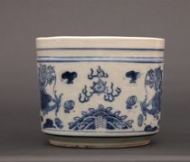 Appraisal: Chinese Export Jardinere Chinese Export glazed earthenware jardinere has an