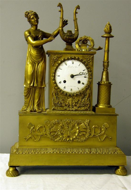 Appraisal: th century French gilt mantel clock with applied female figure