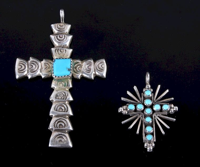 Appraisal: Set of Navajo Turquoise Coral Cross Pendants Featured in this