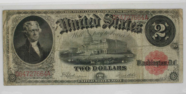 Appraisal: Large Legal Tender Jefferson Note Red Seal VG