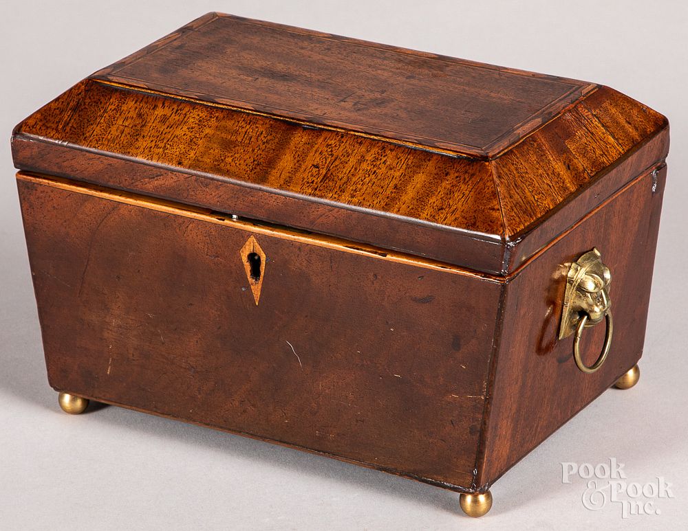 Appraisal: Regency mahogany tea caddy early th c Regency mahogany tea