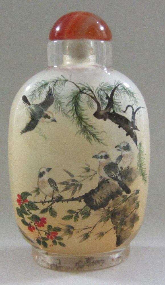 Appraisal: A Chinese inside painted glass snuff bottle th century flattened