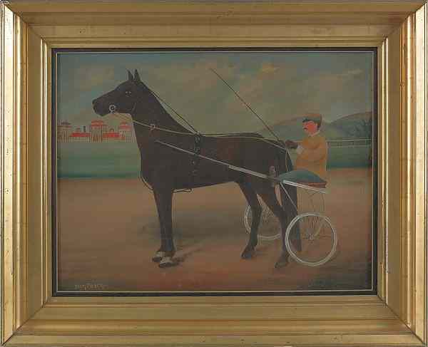 Appraisal: Primitive oil on canvas late th c of Dan Patch