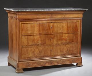 Appraisal: French Louis Philippe Carved Walnut Marble Top Com French Louis