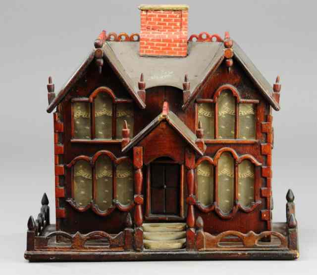 Appraisal: FOLK ART HOUSE STILL BANK Extraordinary detail features two story